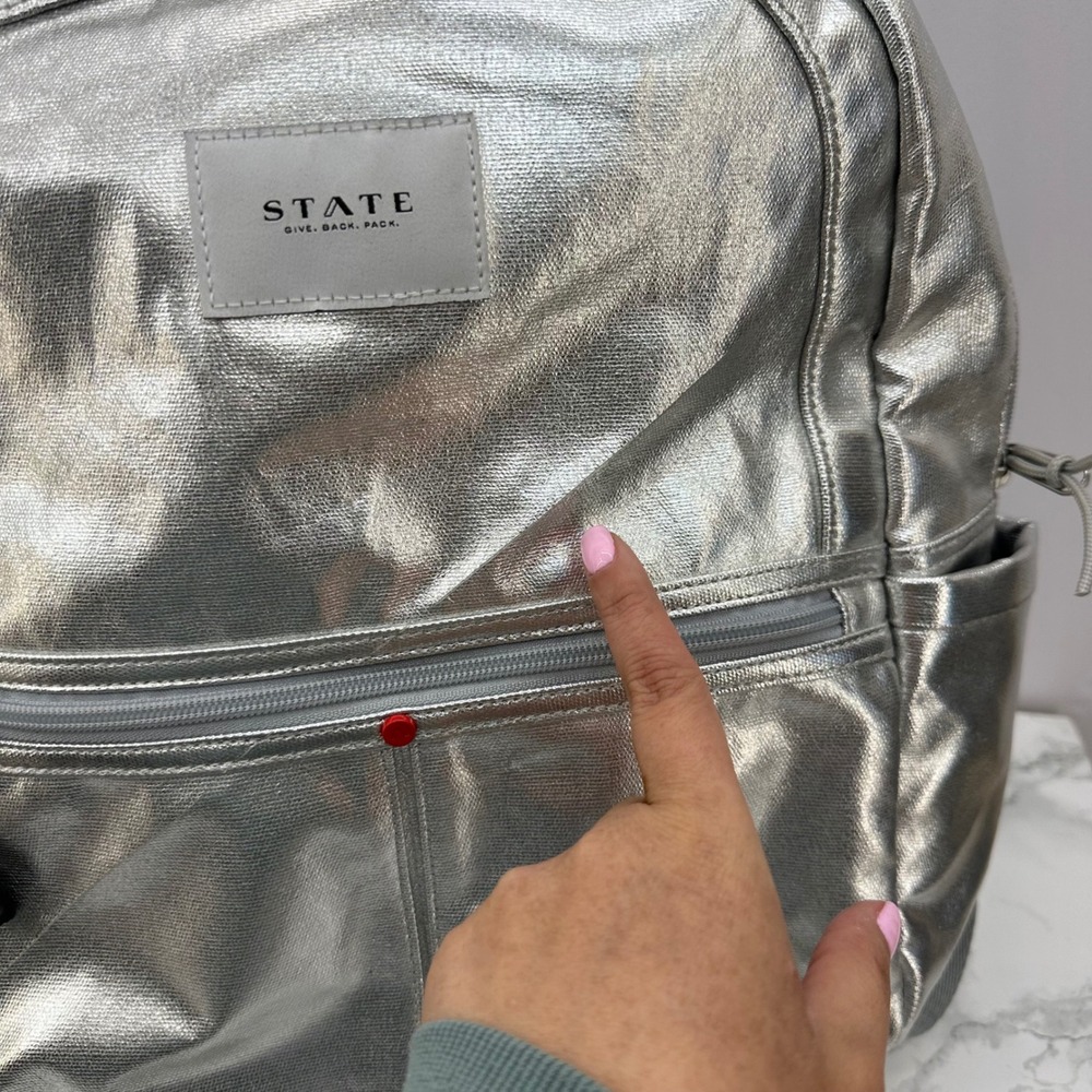 STATE Kane Mini Backpack Silver Metallic Coated C… - image 4
